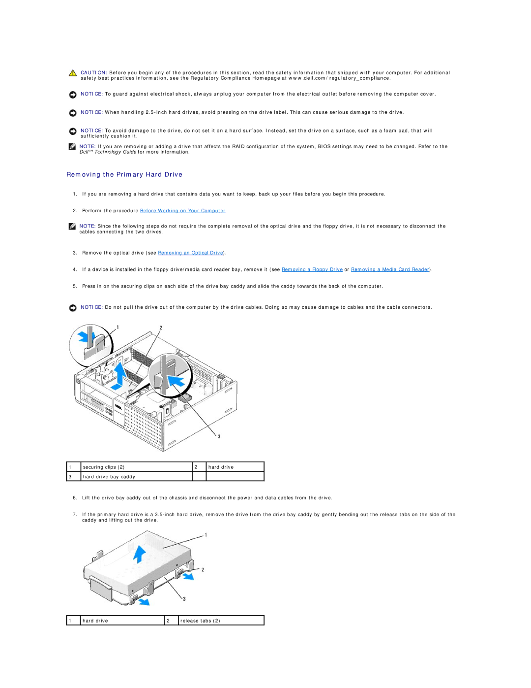 Dell 960 manual Removing the Primary Hard Drive 