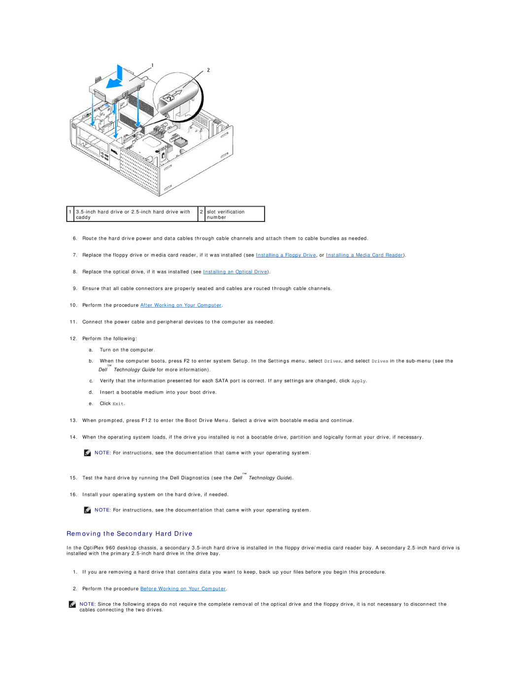 Dell 960 manual Removing the Secondary Hard Drive 