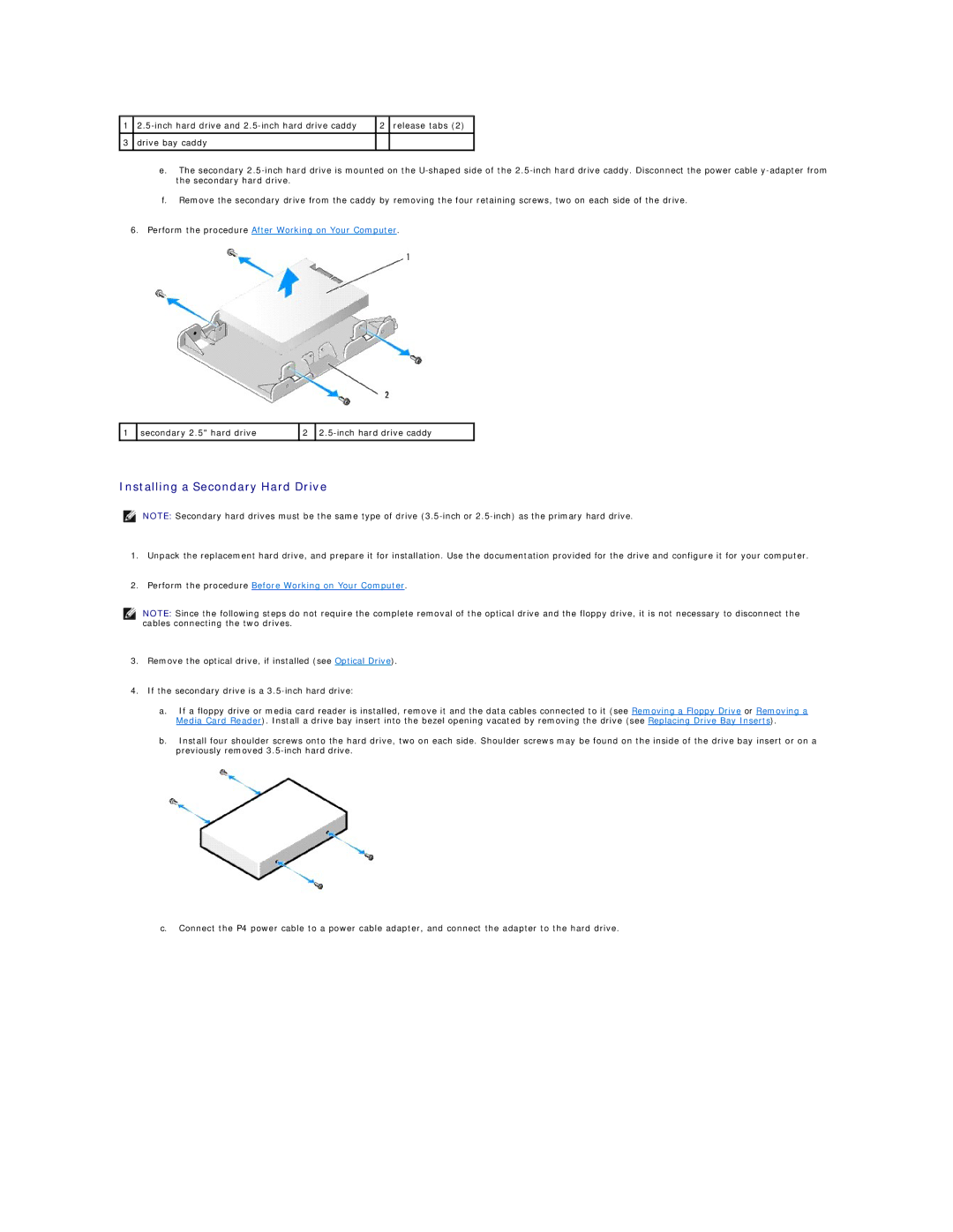 Dell 960 manual Installing a Secondary Hard Drive 