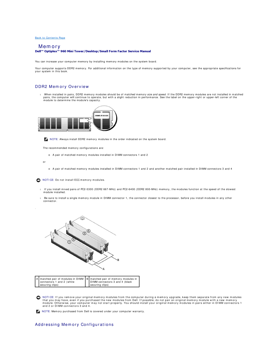 Dell 960 manual DDR2 Memory Overview, Addressing Memory Configurations 