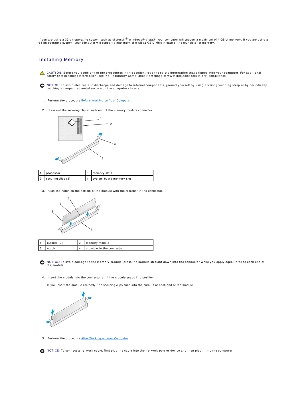 Dell 960 manual Installing Memory 