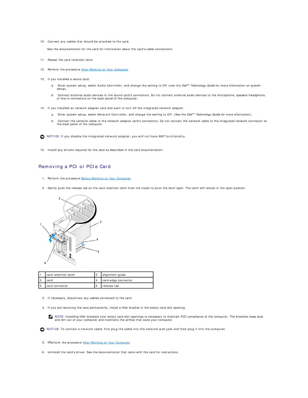 Dell 960 manual Removing a PCI or PCIe Card, FPerform the procedure After Working on Your Computer 