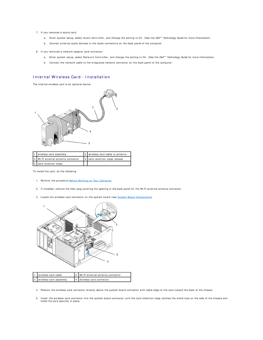 Dell 960 manual Internal Wireless Card Installation 