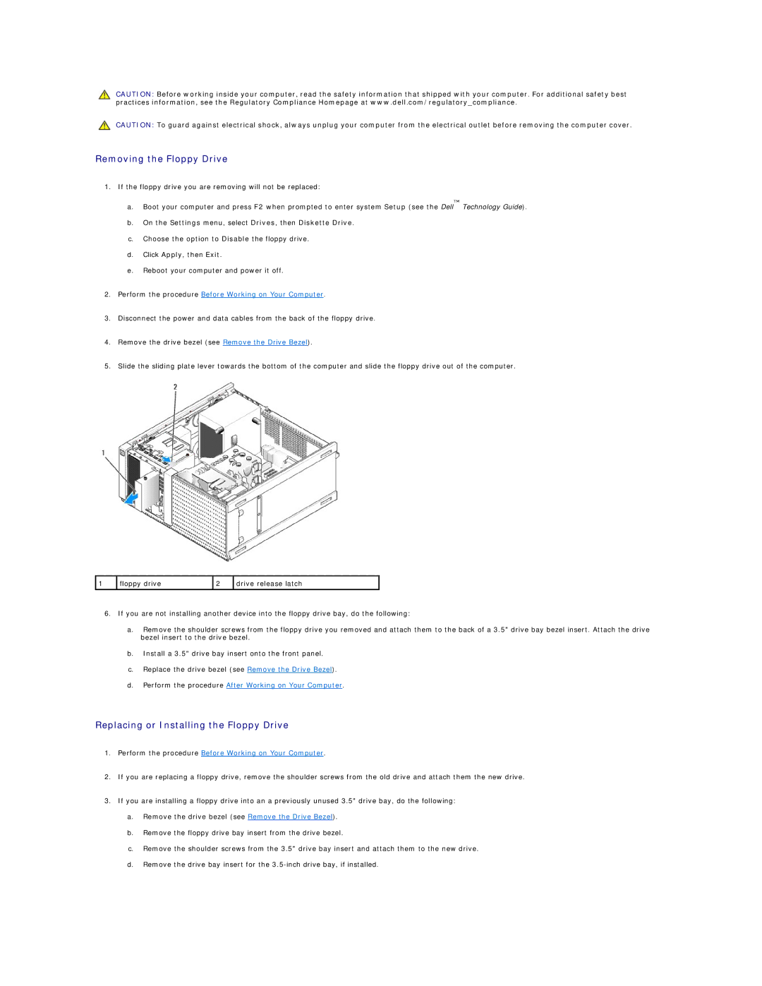 Dell 960 manual Removing the Floppy Drive, Replacing or Installing the Floppy Drive 