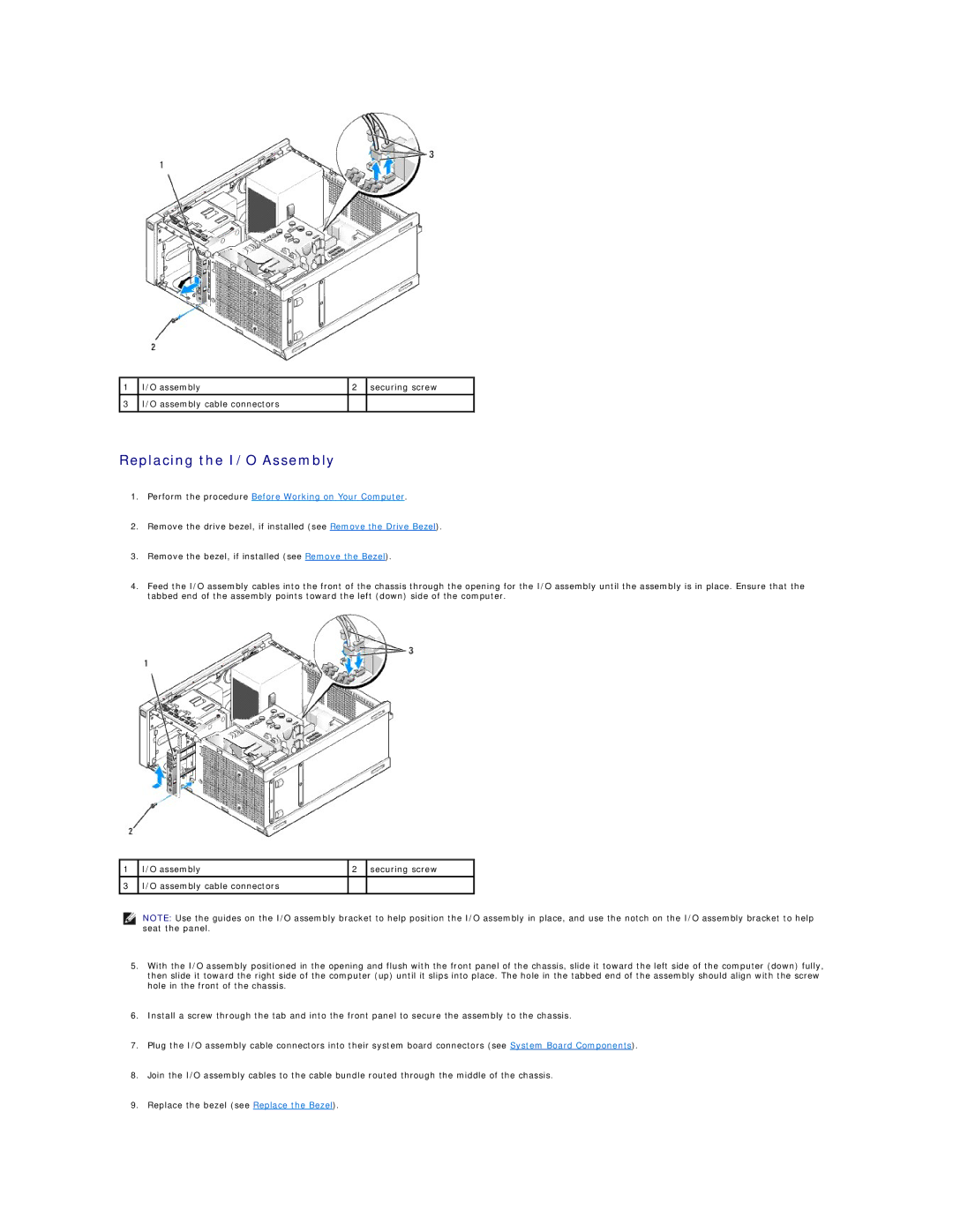 Dell 960 manual O assembly Securing screw O assembly cable connectors 