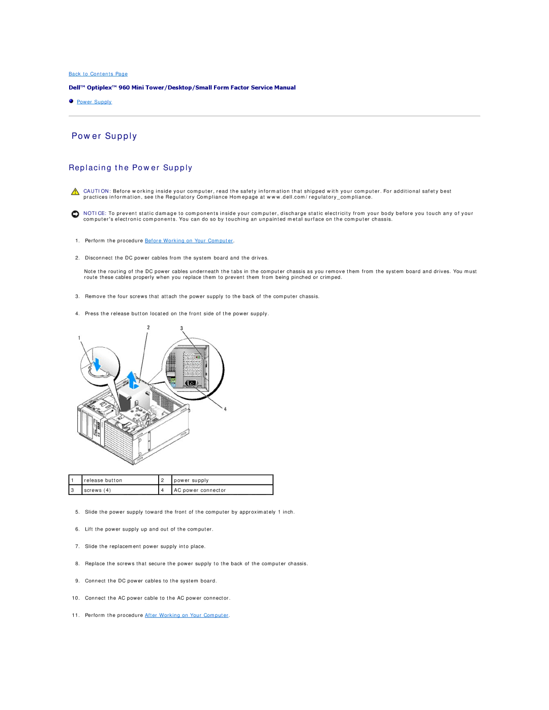 Dell 960 manual Power Supply 