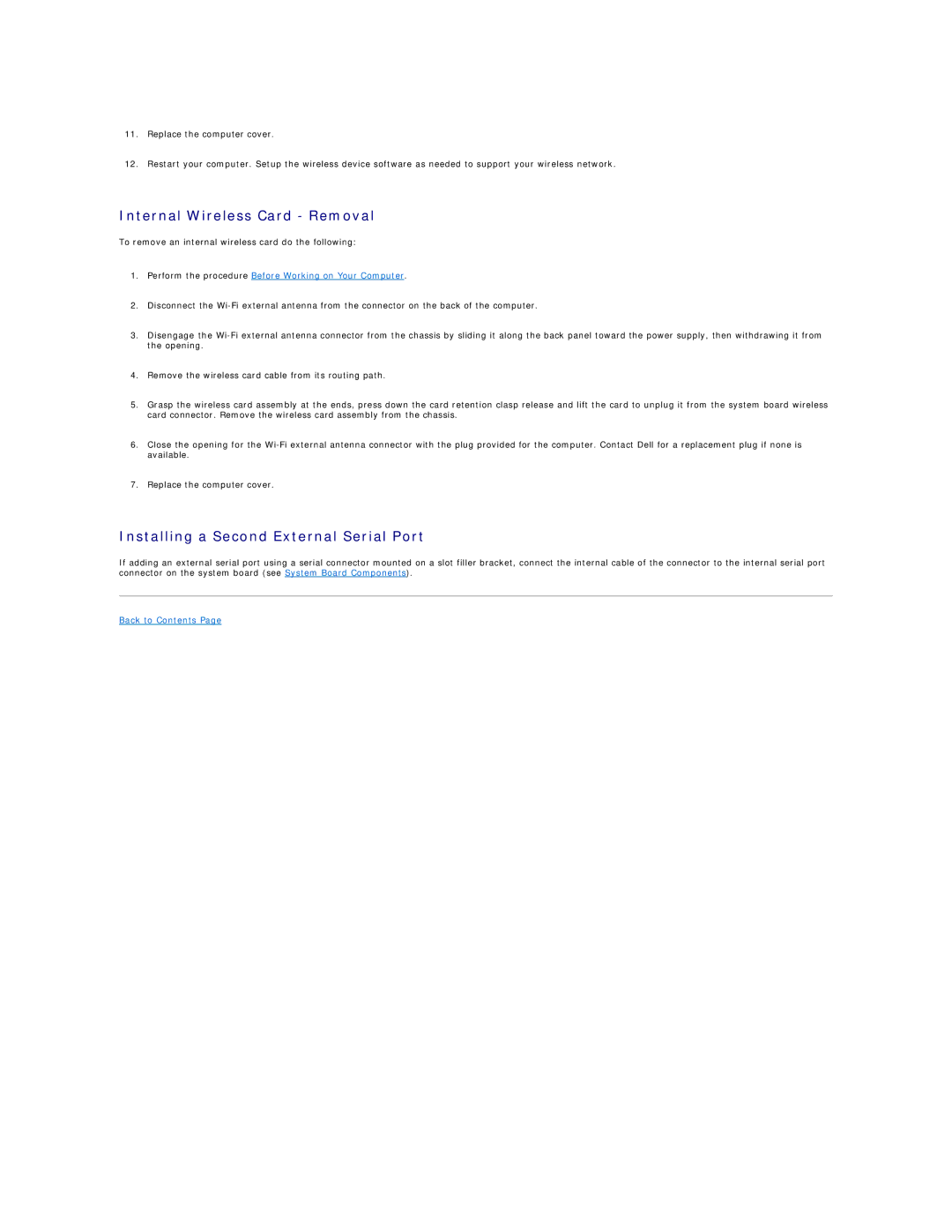 Dell 960 manual Internal Wireless Card Removal 