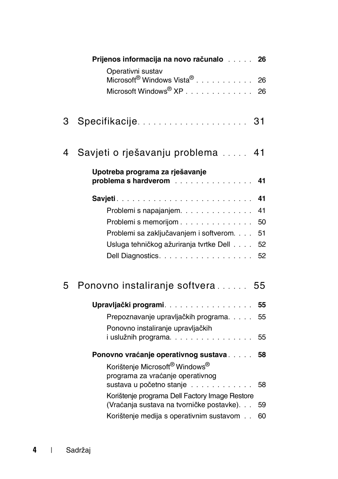 Dell 960 Prijenos informacija na novo računalo, Upotreba programa za rješavanje, Ponovno vraćanje operativnog sustava 