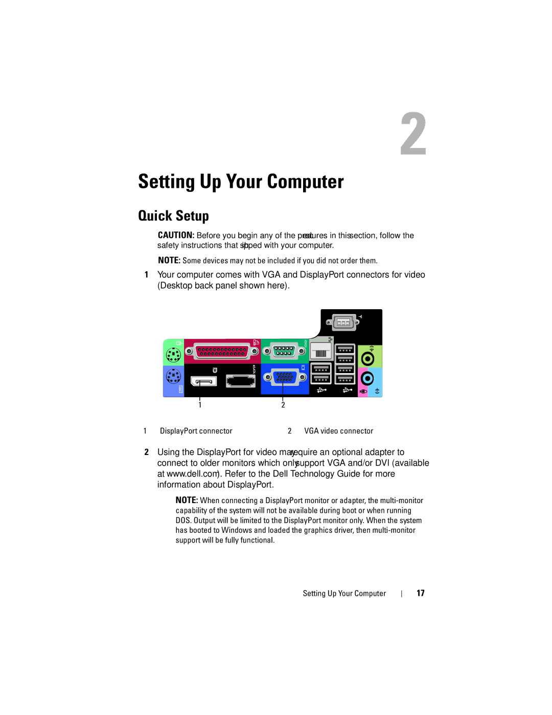 Dell 960 specifications Setting Up Your Computer, Quick Setup 