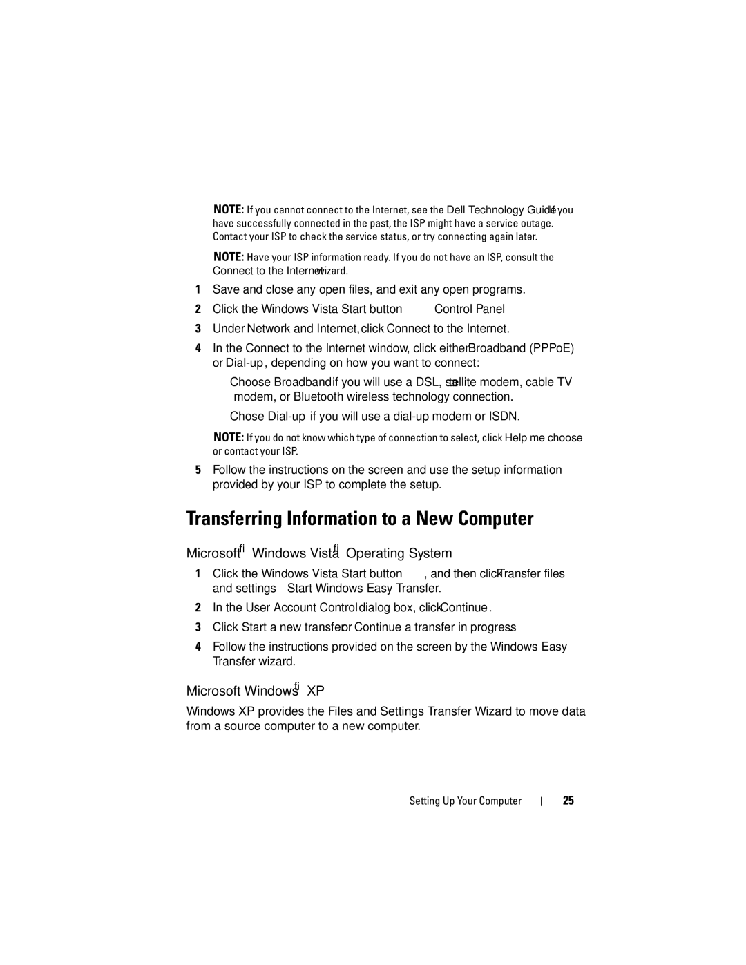 Dell 960 Transferring Information to a New Computer, Microsoft Windows Vista Operating System, Microsoft Windows XP 