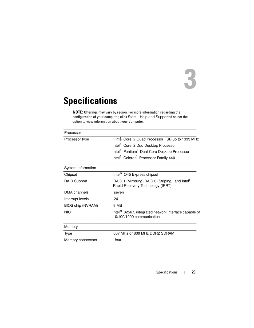 Dell 960 specifications Specifications 