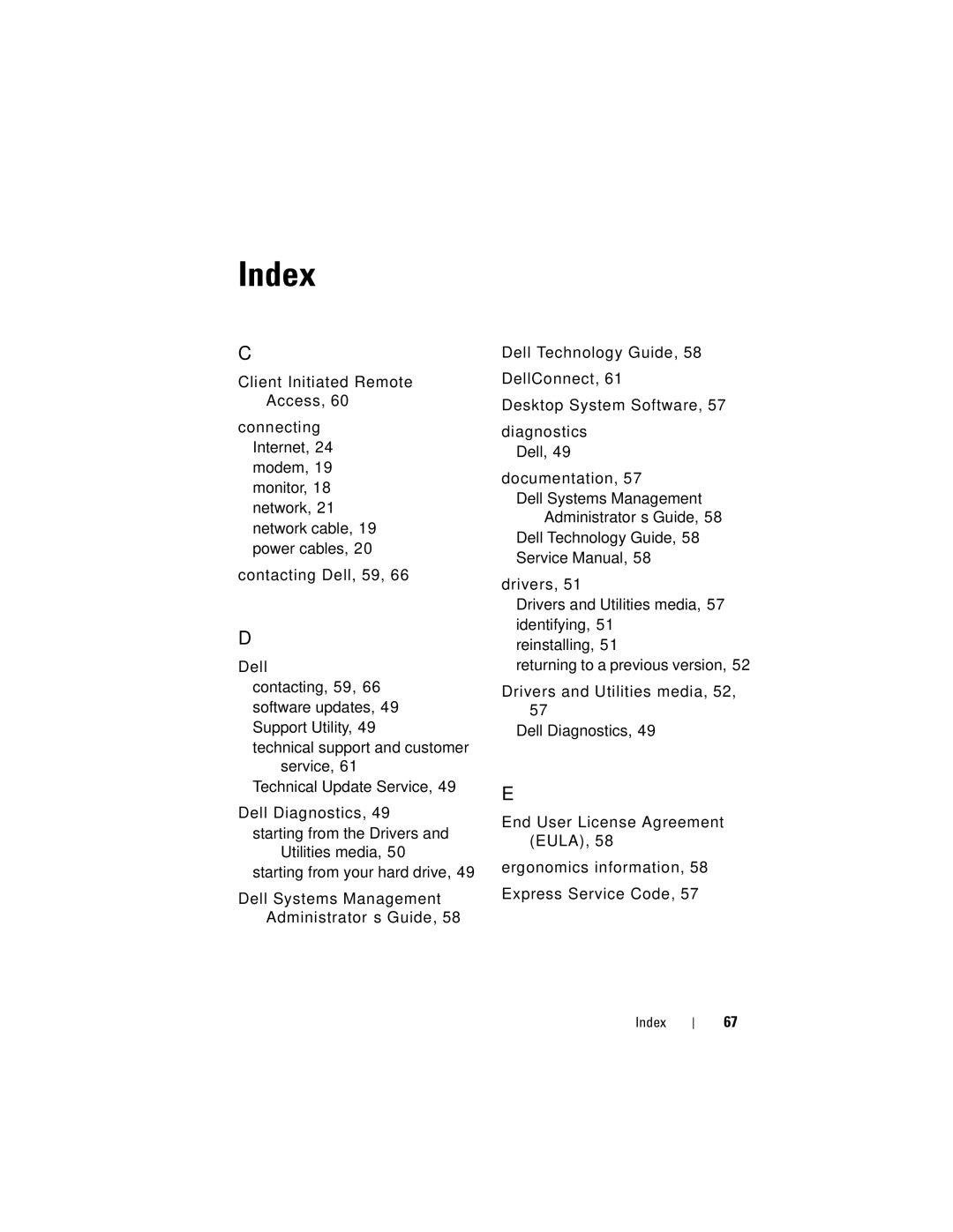 Dell 960 specifications Index 