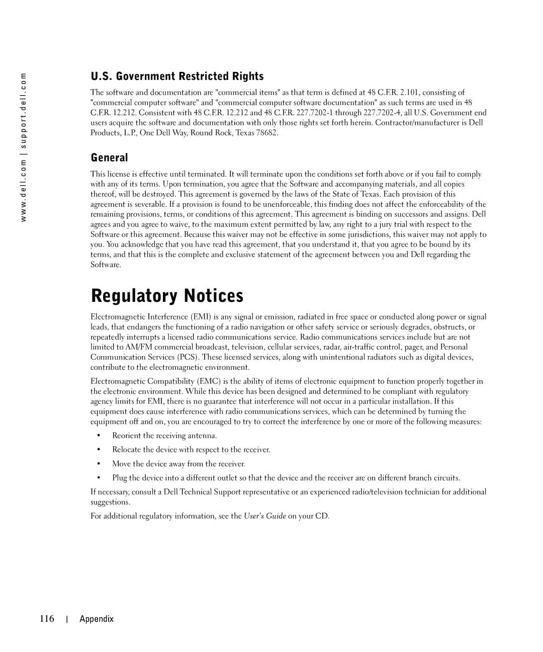 Dell 962 owner manual Regulatory Notices, Government Restricted Rights, General, 116 