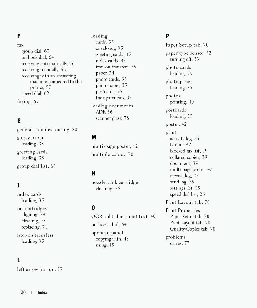 Dell 962 owner manual Index 