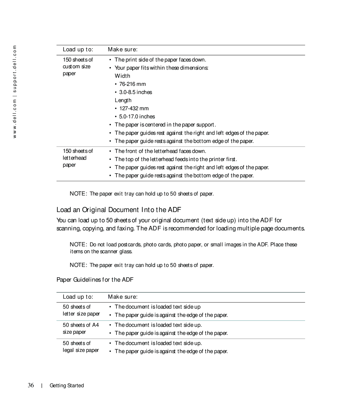 Dell 962 owner manual Load an Original Document Into the ADF, Paper Guidelines for the ADF 