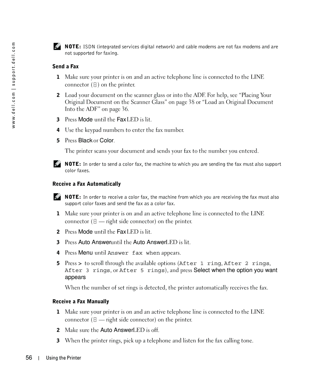 Dell 962 owner manual Send a Fax, Press Black or Color, Receive a Fax Automatically, Receive a Fax Manually 