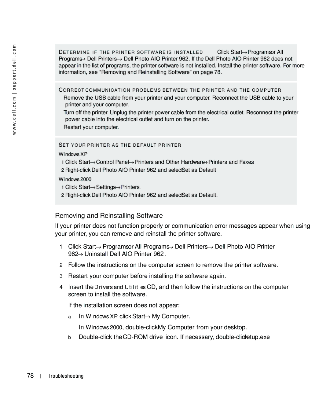 Dell 962 owner manual Removing and Reinstalling Software, Windows XP, click Start→ My Computer 