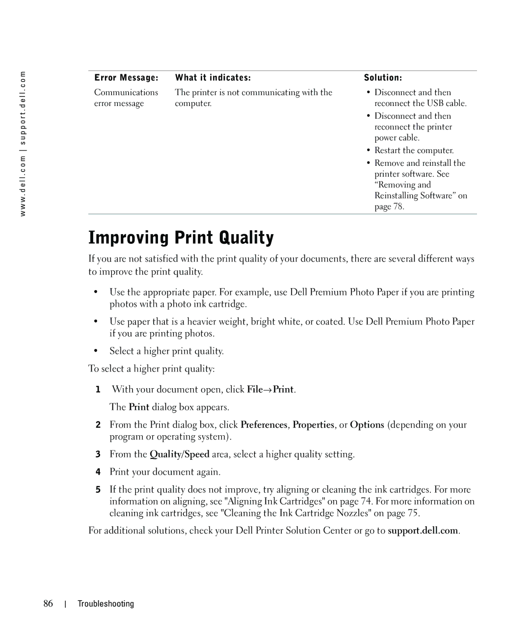 Dell 962 owner manual Improving Print Quality 