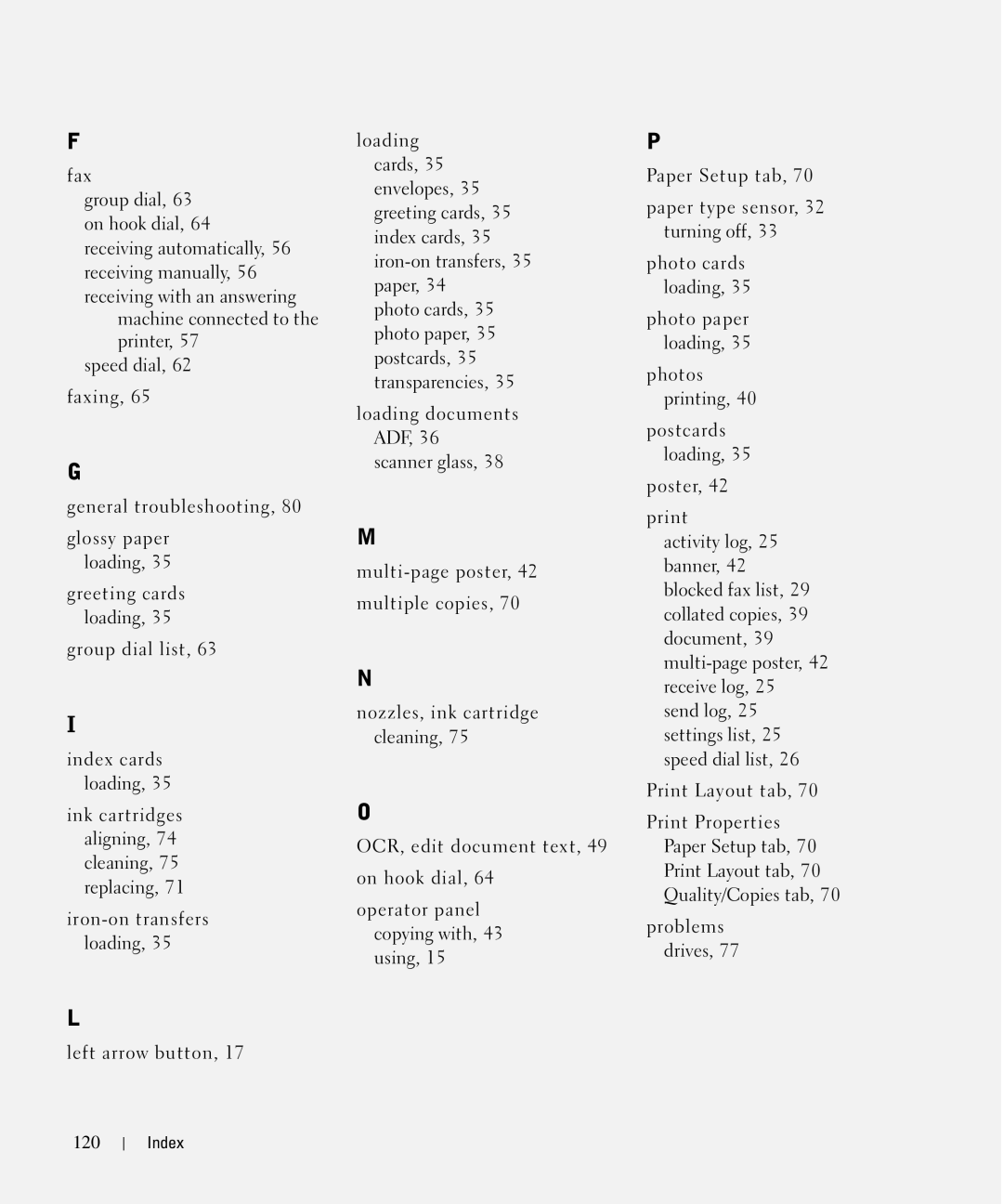 Dell 962 manual Index 