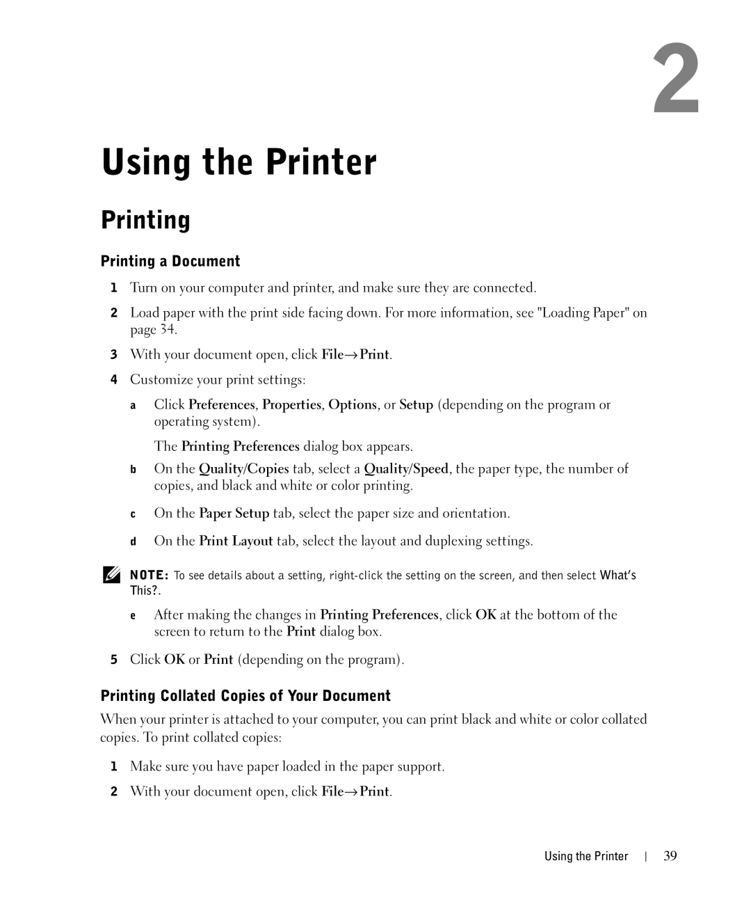 Dell 962 manual Printing a Document, Printing Collated Copies of Your Document 