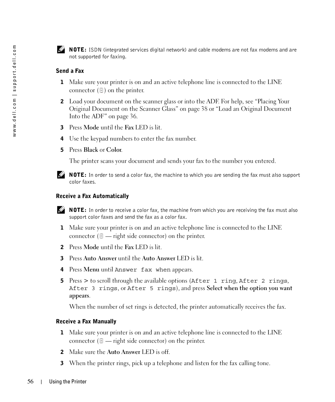 Dell 962 manual Send a Fax, Press Black or Color, Receive a Fax Automatically, Receive a Fax Manually 