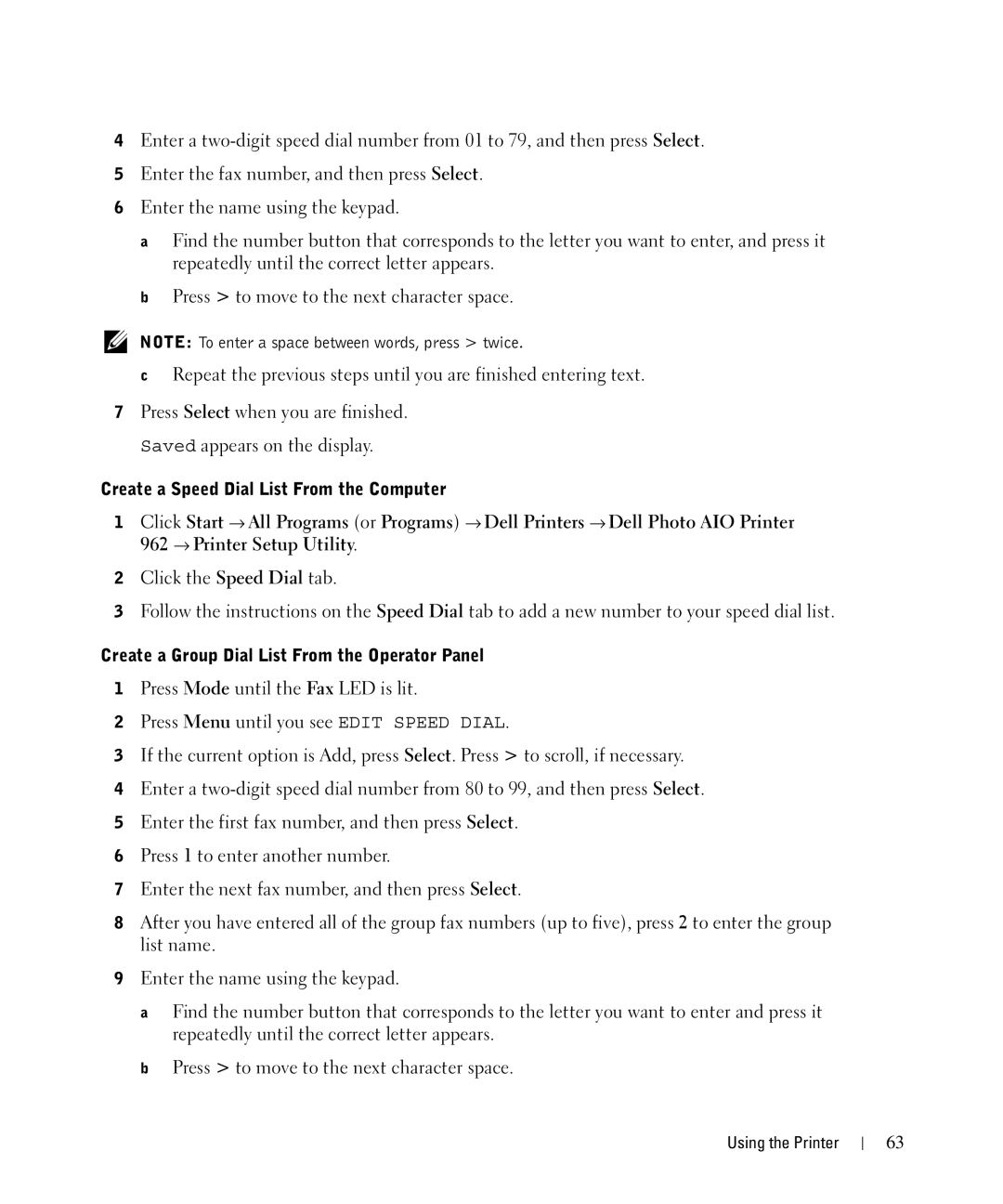 Dell 962 manual Create a Speed Dial List From the Computer, Create a Group Dial List From the Operator Panel 