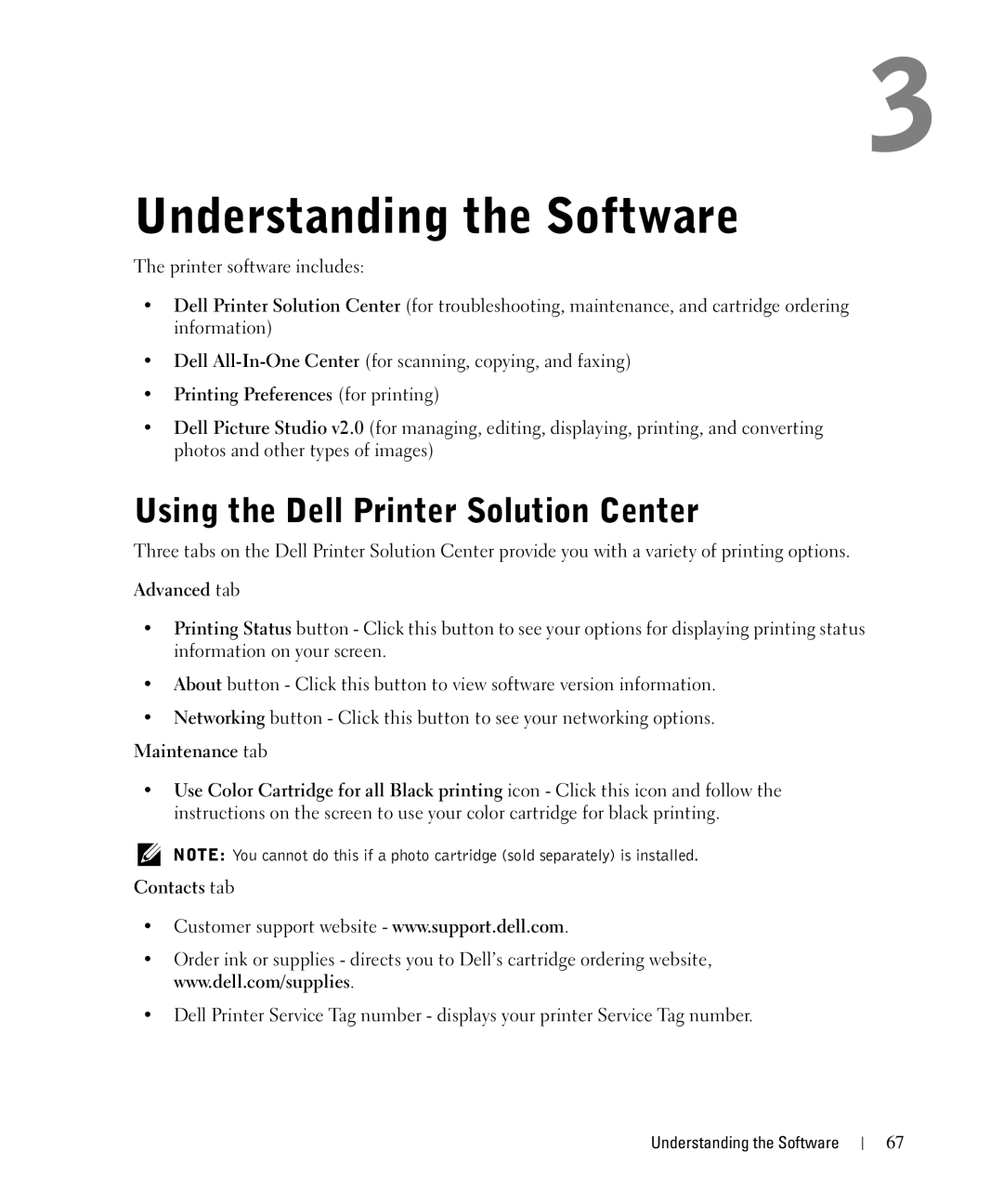 Dell 962 manual Using the Dell Printer Solution Center, Printing Preferences for printing, Advanced tab 