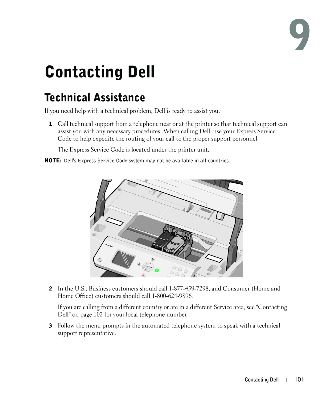 Dell 964 owner manual Technical Assistance, 101 