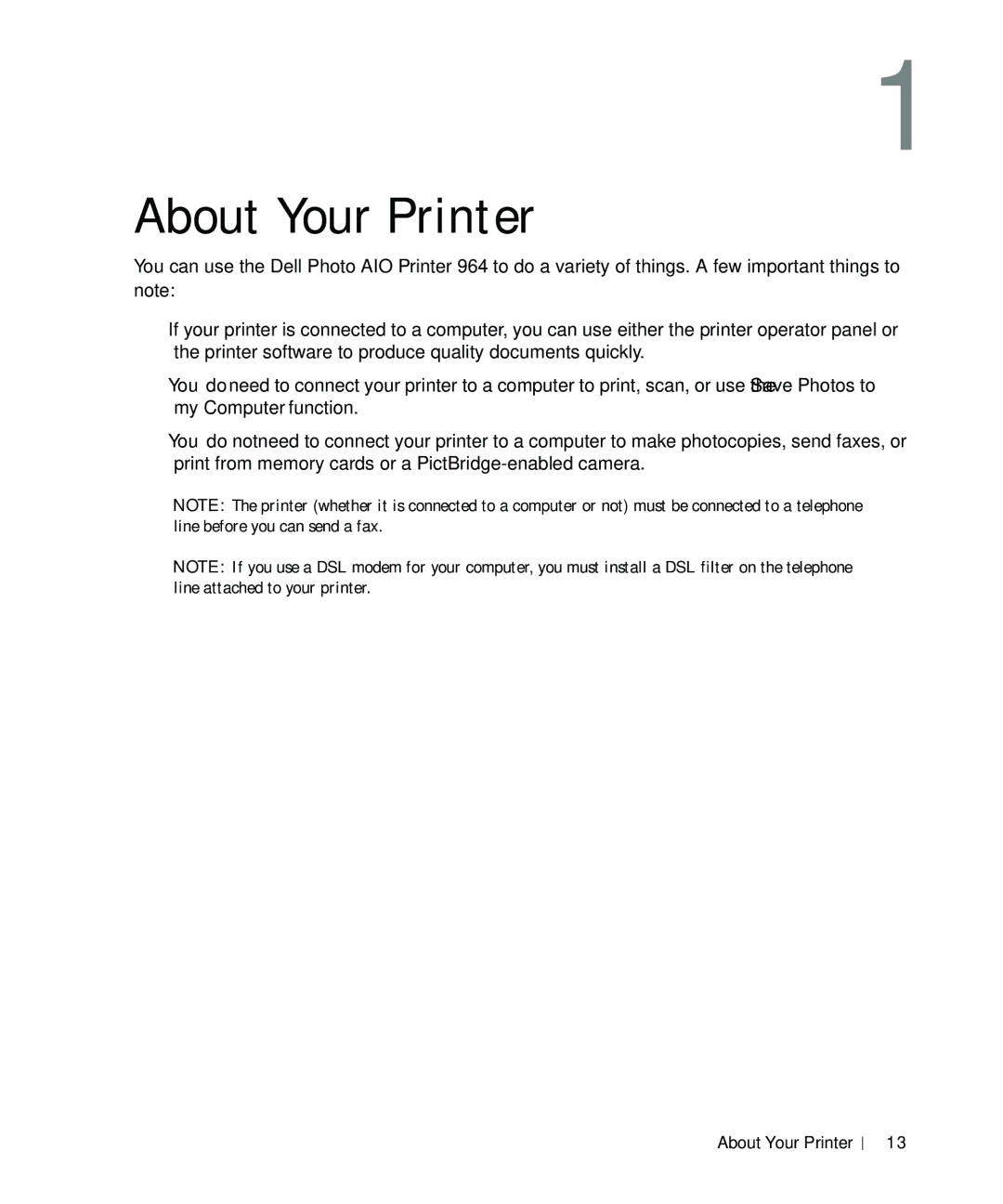 Dell 964 owner manual About Your Printer 