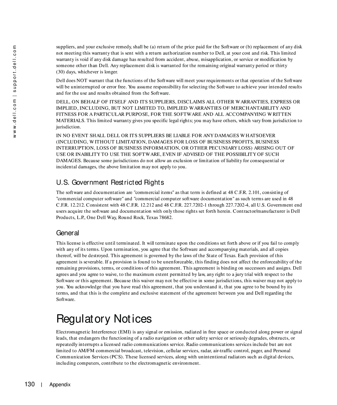 Dell 964 owner manual Regulatory Notices, Government Restricted Rights, General, 130 