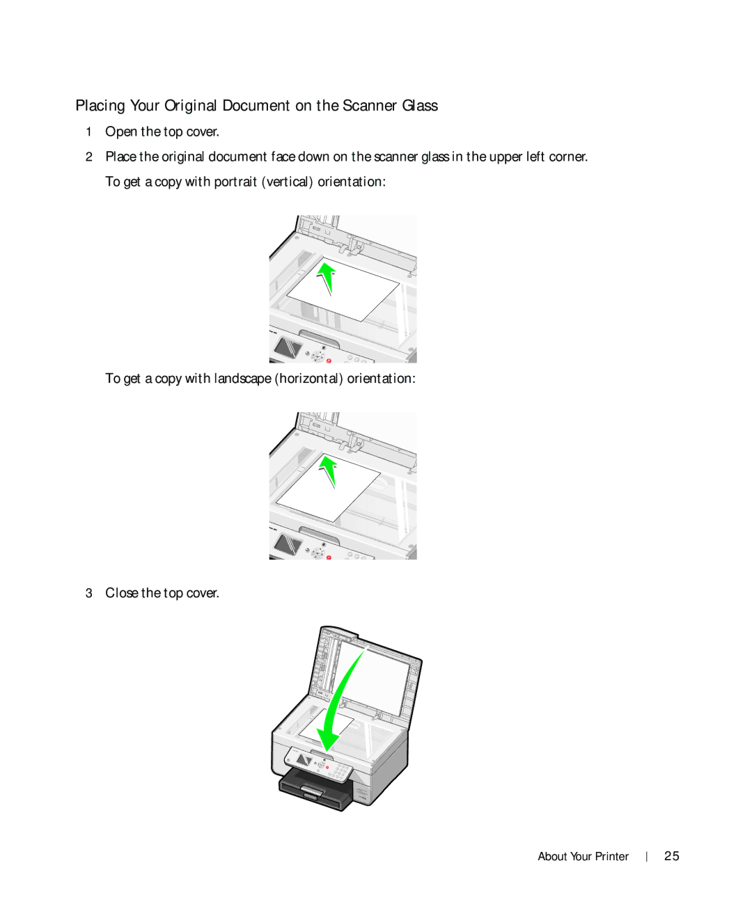 Dell 964 owner manual Placing Your Original Document on the Scanner Glass 