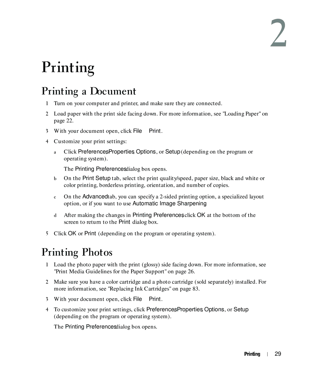 Dell 964 owner manual Printing a Document, Printing Photos 