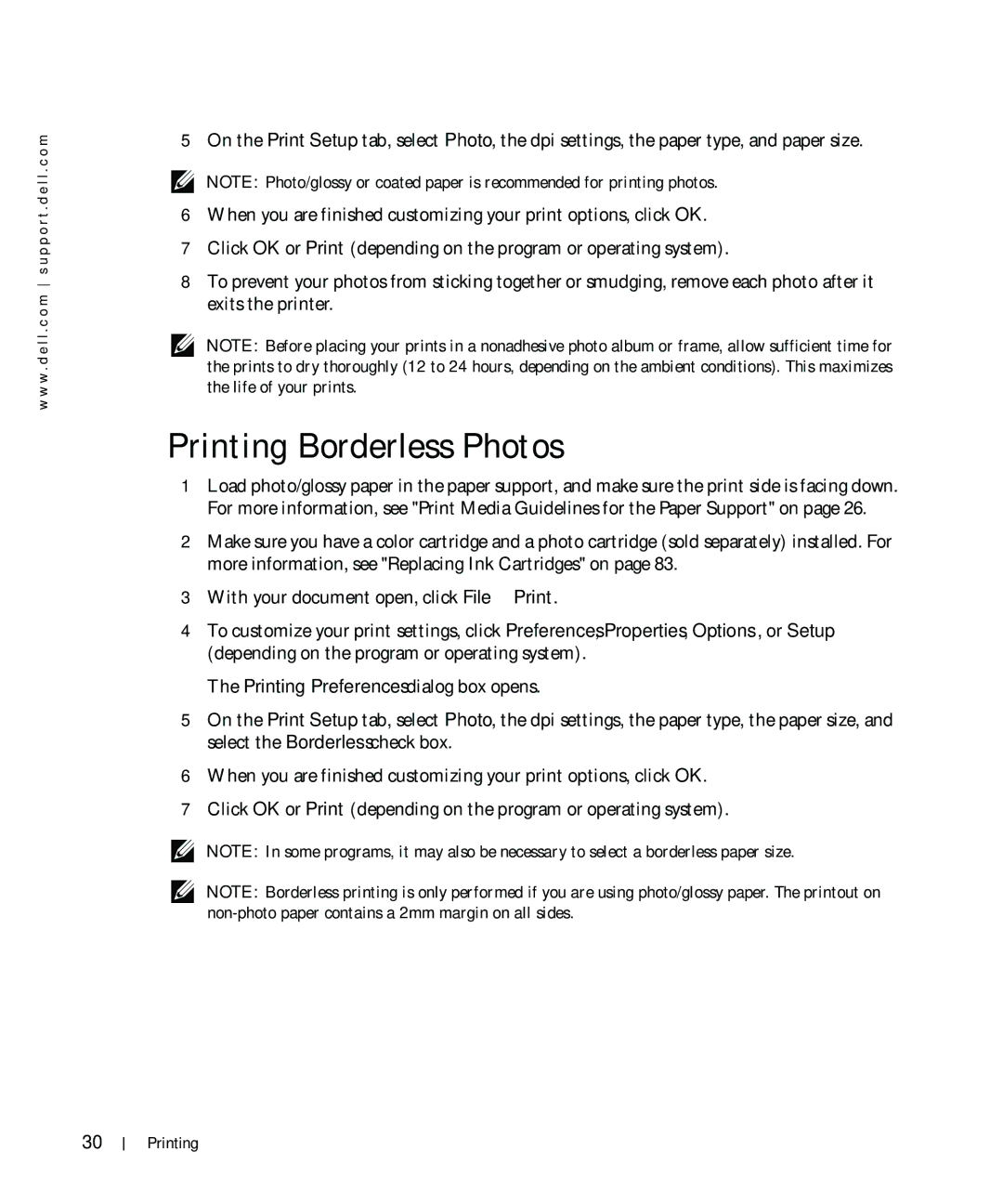 Dell 964 owner manual Printing Borderless Photos 