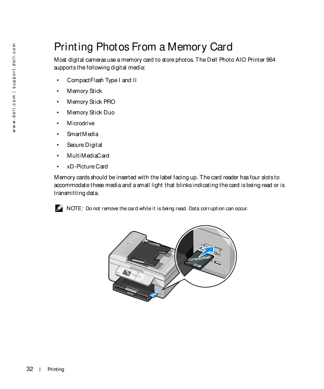 Dell 964 owner manual Printing Photos From a Memory Card 