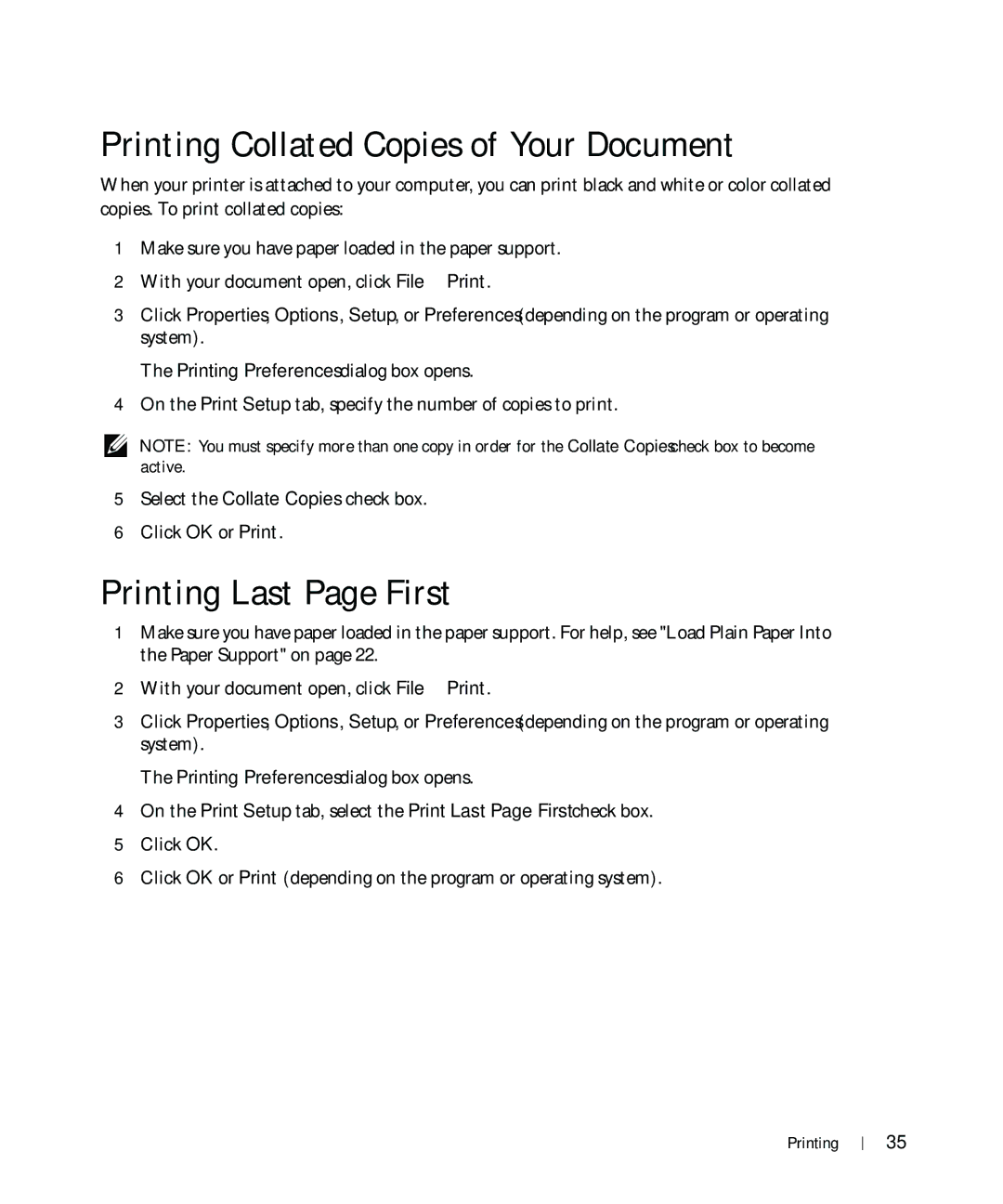 Dell 964 owner manual Printing Collated Copies of Your Document, Printing Last Page First 