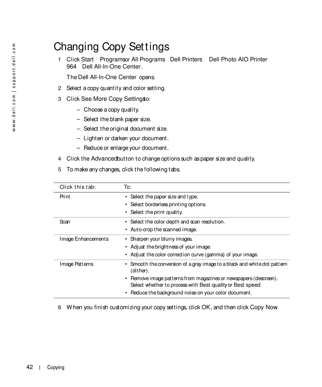 Dell 964 owner manual Changing Copy Settings, Select a copy quantity and color setting, Click this tab 