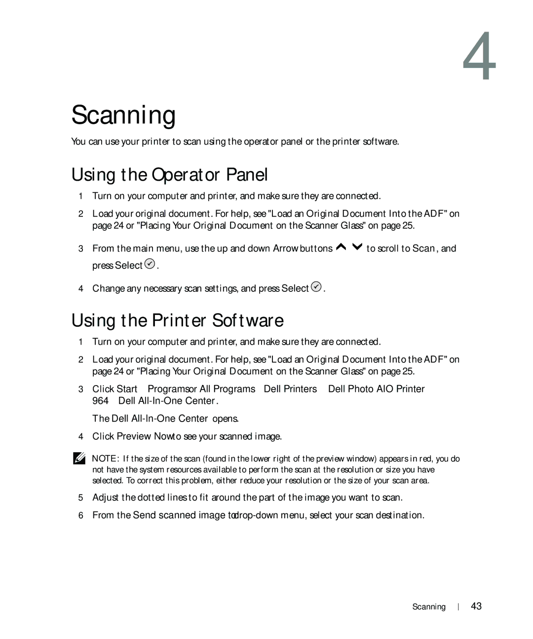 Dell 964 owner manual Using the Operator Panel, Using the Printer Software 