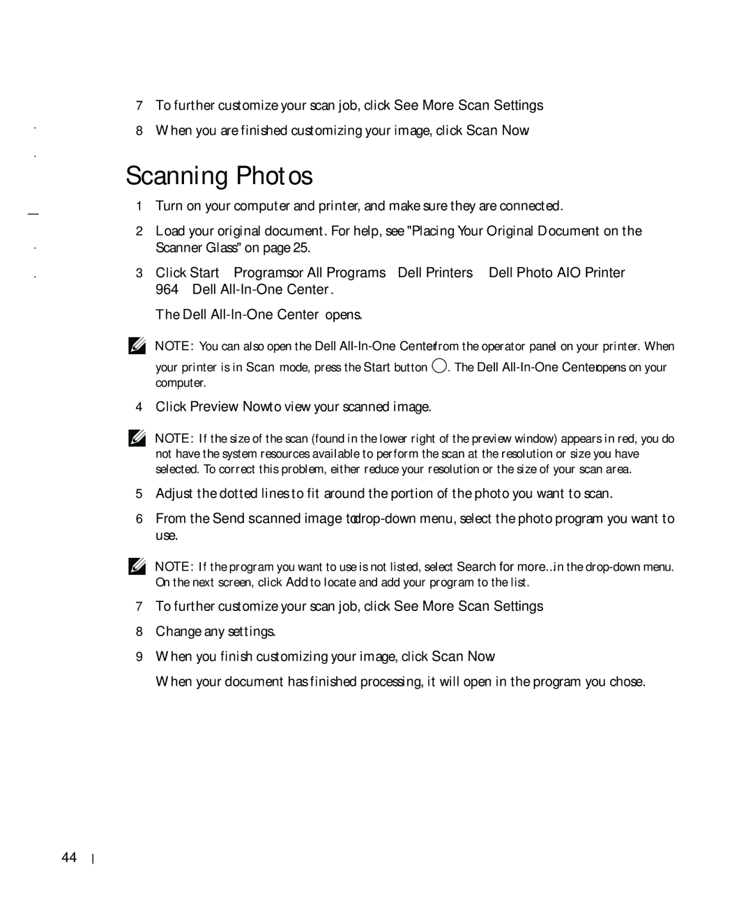 Dell 964 owner manual Scanning Photos 