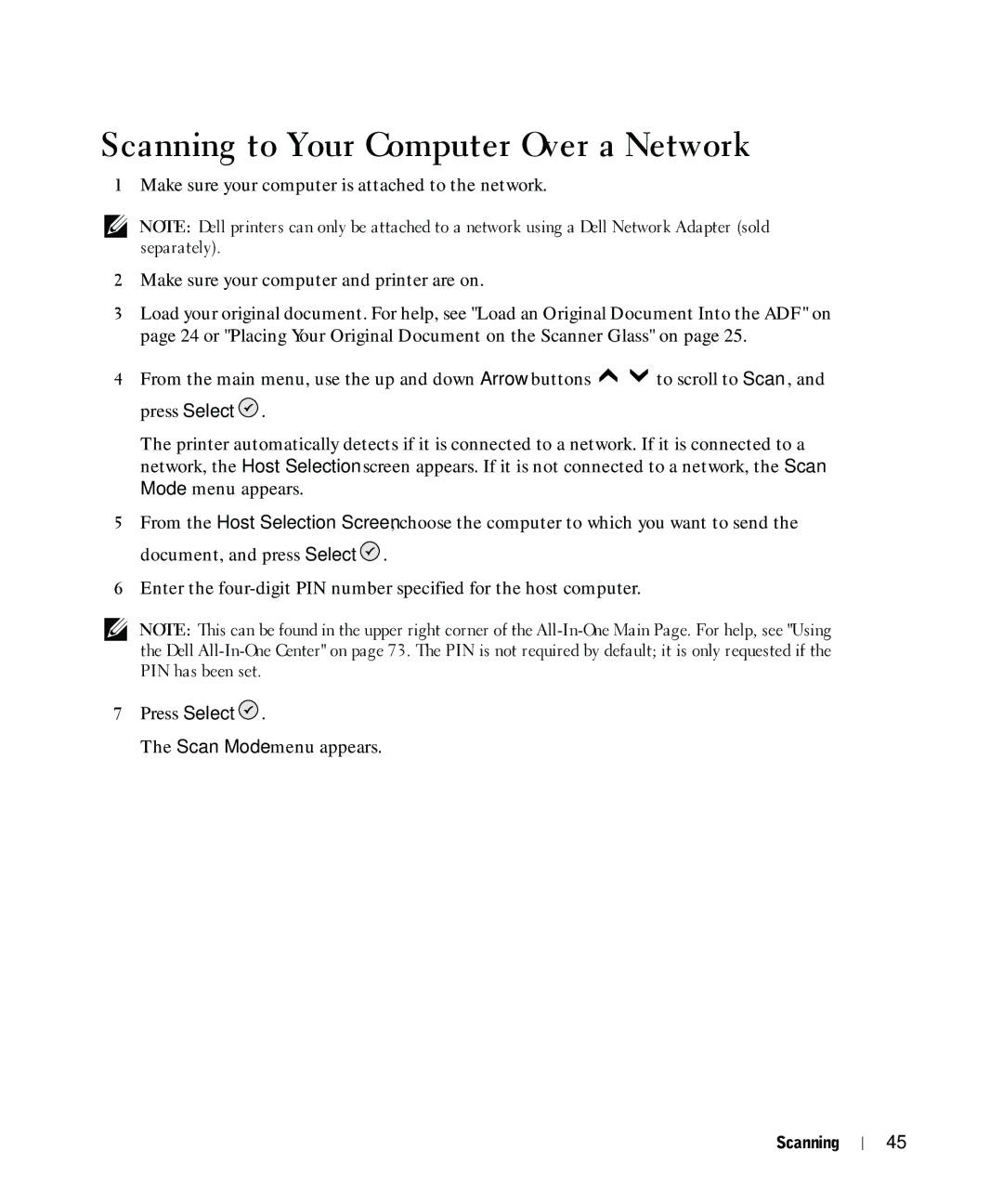 Dell 964 owner manual Scanning to Your Computer Over a Network 