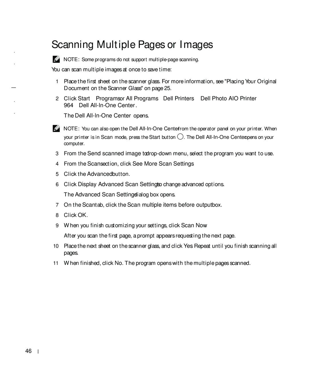 Dell 964 owner manual Scanning Multiple Pages or Images, From the Scan section, click See More Scan Settings 