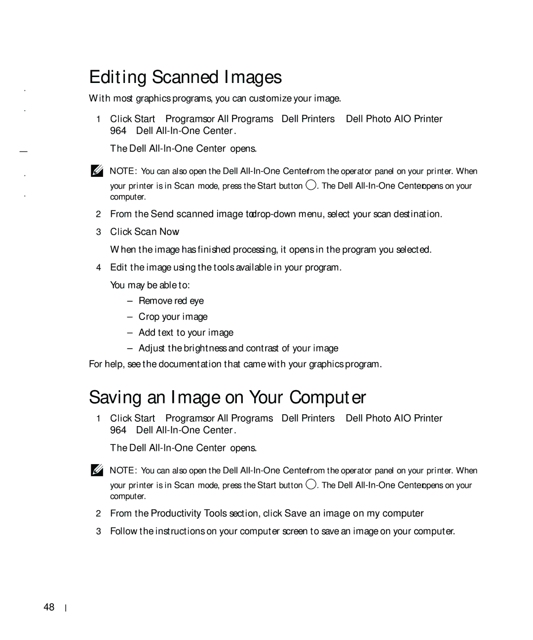 Dell 964 owner manual Editing Scanned Images, Saving an Image on Your Computer 