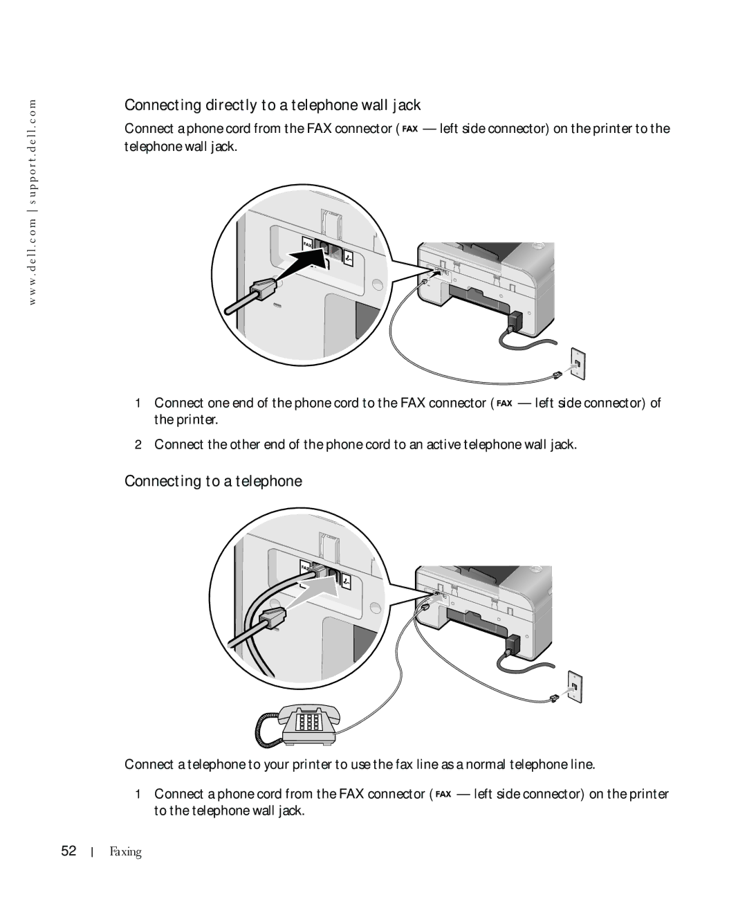 Dell 964 owner manual Connecting directly to a telephone wall jack, Connecting to a telephone 