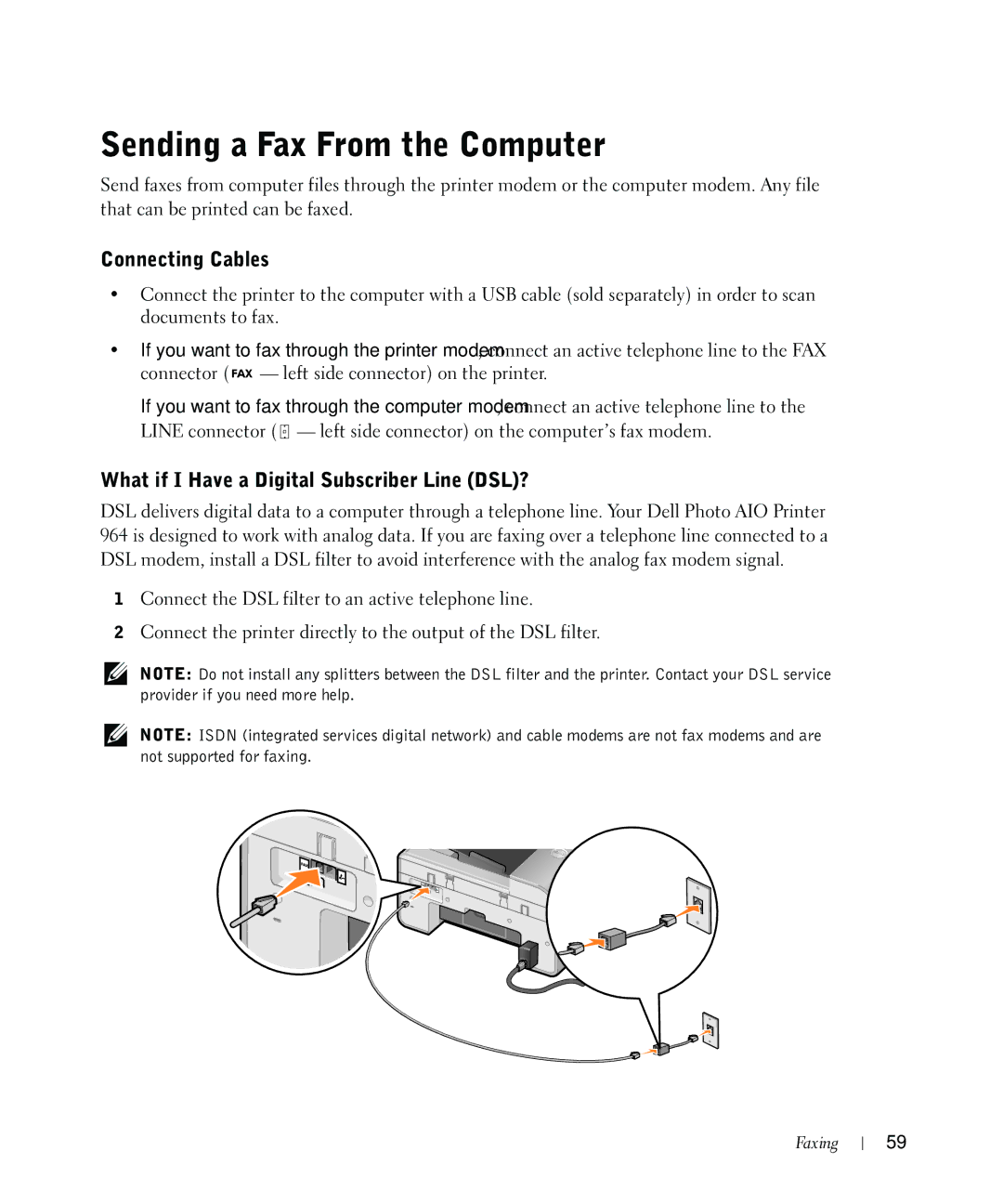 Dell 964 owner manual Sending a Fax From the Computer, Connecting Cables 