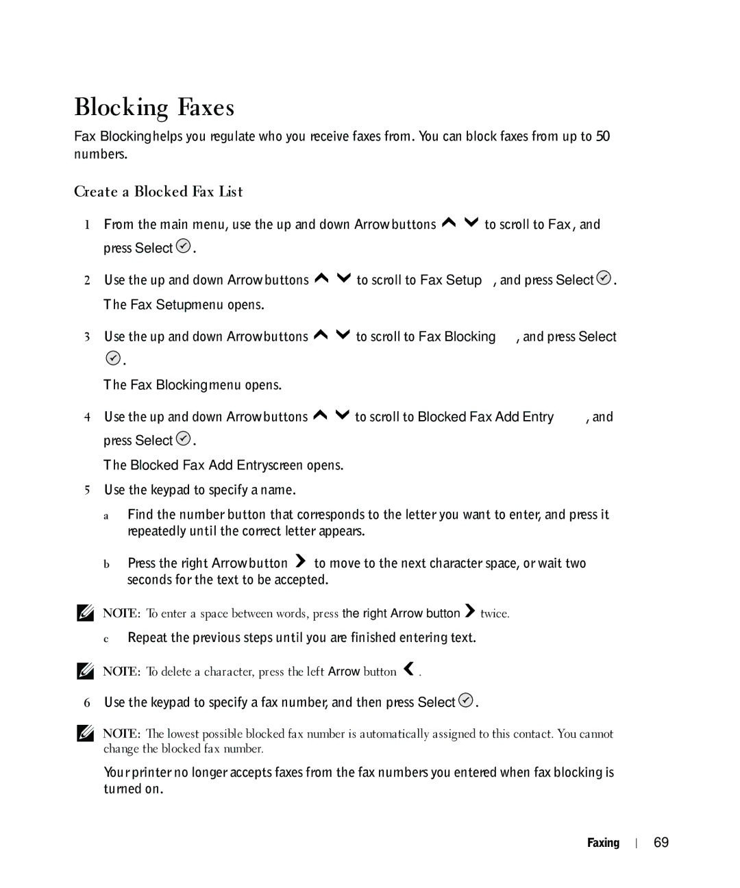 Dell 964 owner manual Blocking Faxes, Create a Blocked Fax List, Blocked Fax Add Entry screen opens 