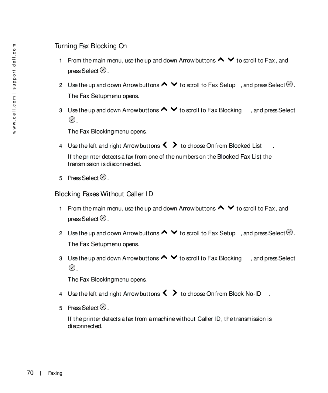 Dell 964 owner manual Turning Fax Blocking On, Blocking Faxes Without Caller ID 