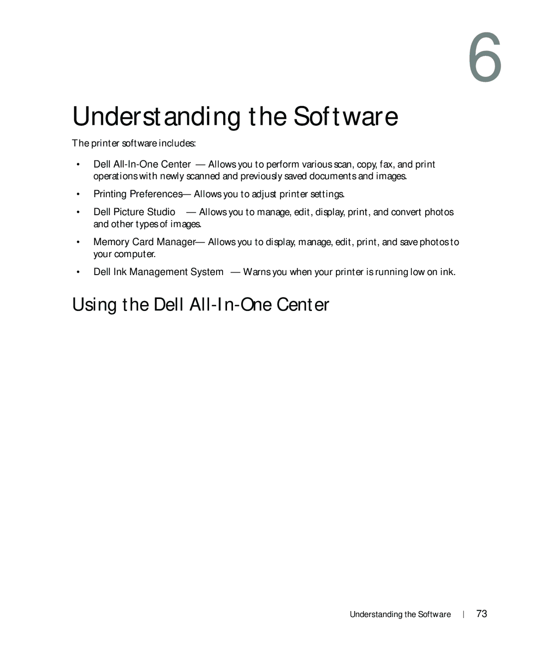 Dell 964 owner manual Understanding the Software, Using the Dell All-In-One Center 