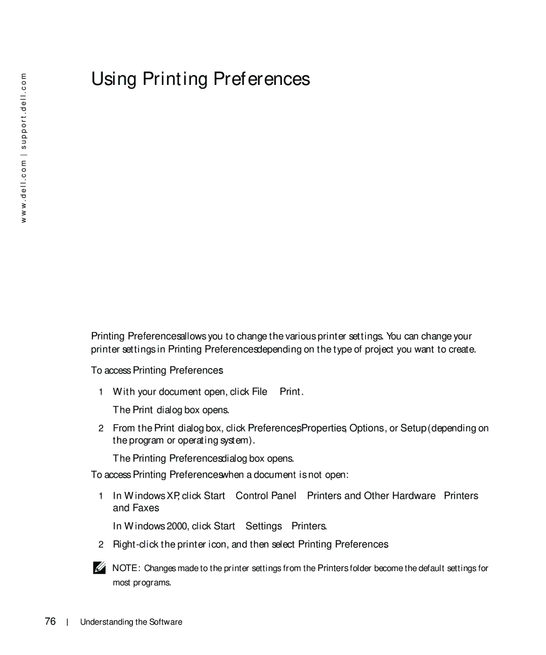 Dell 964 owner manual Using Printing Preferences, To access Printing Preferences 