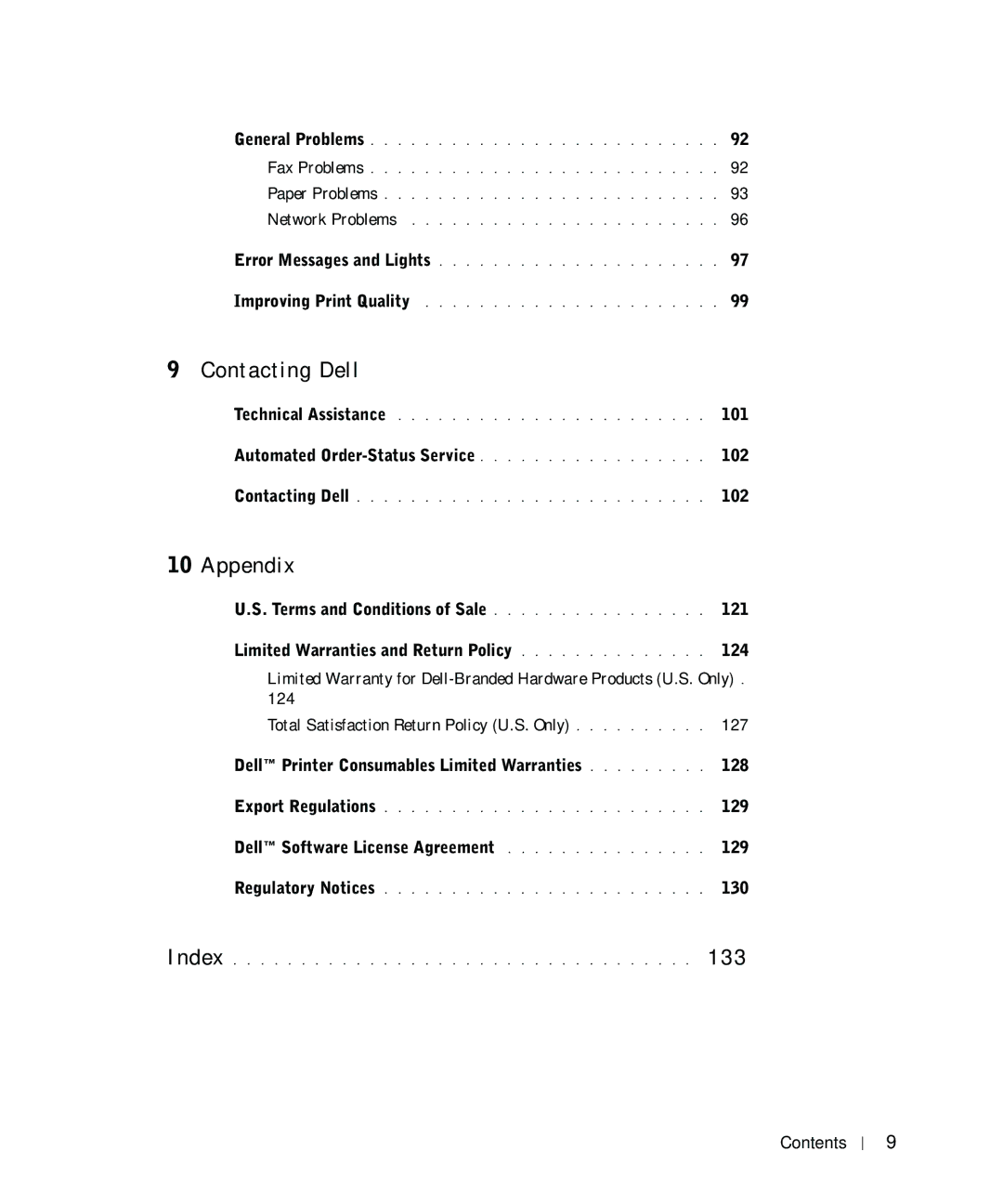 Dell 964 owner manual 101, 102, Dell Software License Agreement 129, 130 