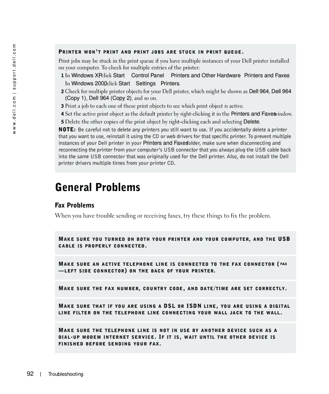 Dell 964 owner manual General Problems, Fax Problems 