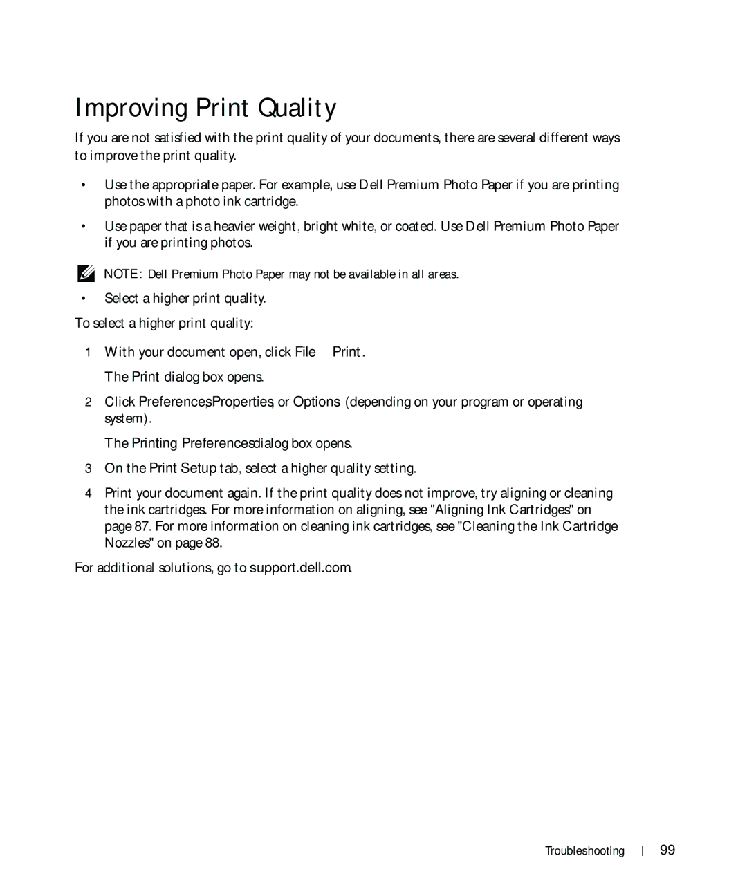 Dell 964 owner manual Improving Print Quality 